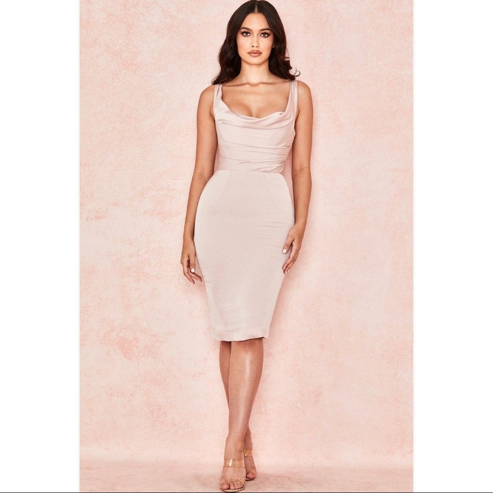 Talin Boutique- satin blush Pink Semi-Formal dress